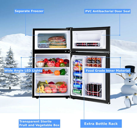 90L Freestanding Undercounter Refrigerator with 2 Reversible Door-Black