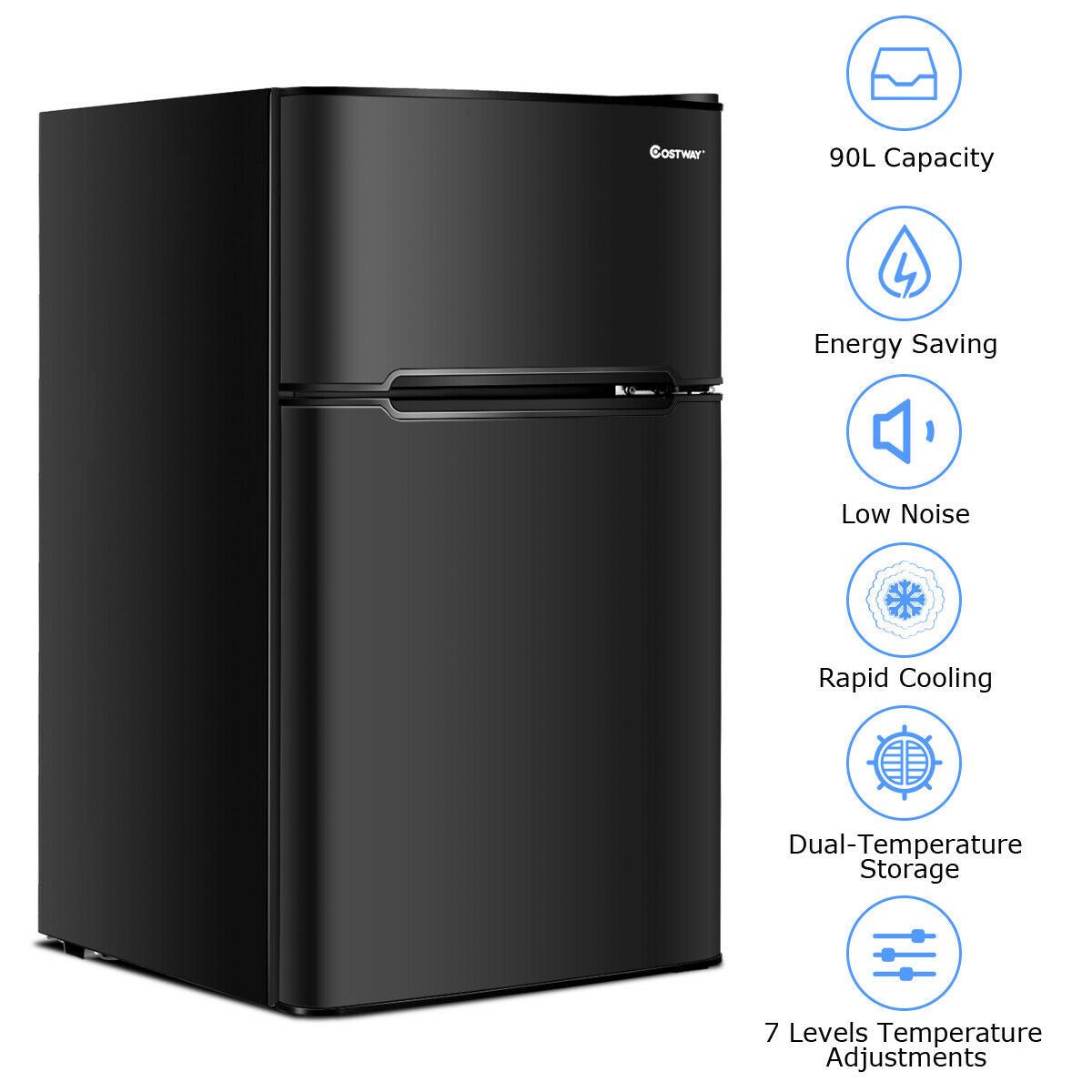 90L Freestanding Undercounter Refrigerator with 2 Reversible Door-Black