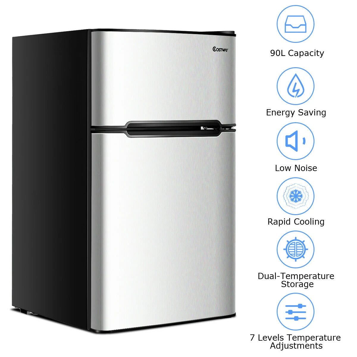 90L Freestanding Undercounter Refrigerator with 2 Reversible Door-Grey