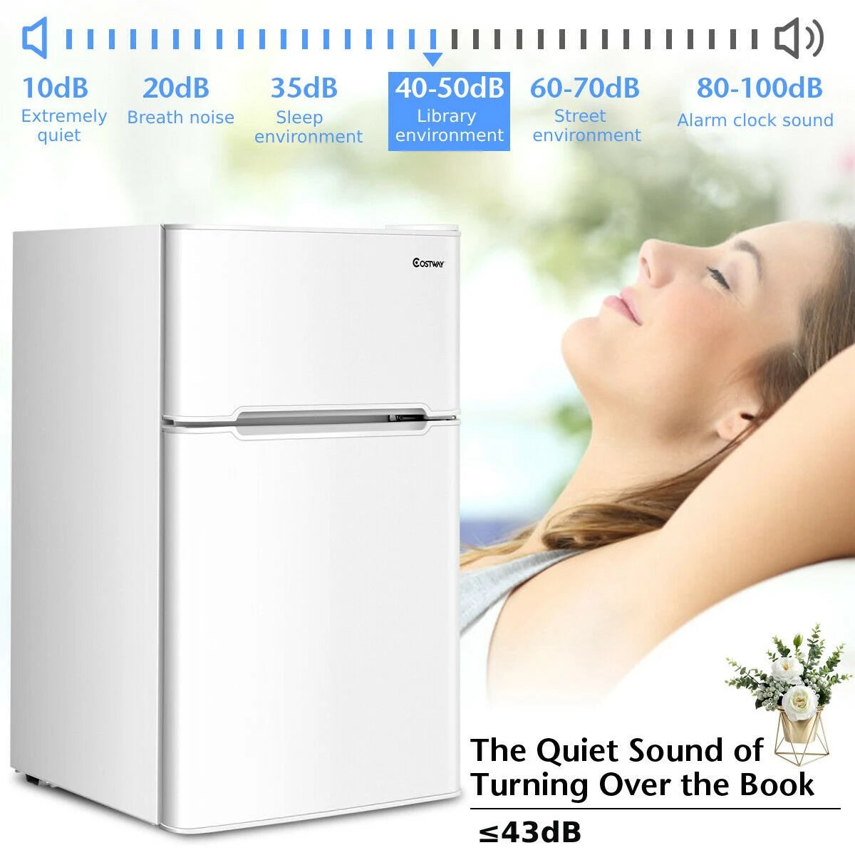 90L Freestanding Undercounter Refrigerator with 2 Reversible Door-White
