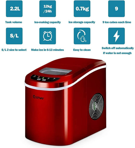 2.2ltr Automatic Electric Ice Cube Maker-Red