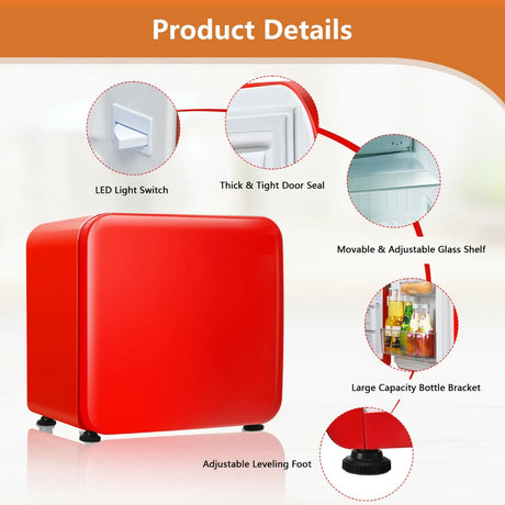 0~10C Compact Refrigerator with Reversible Door for Dorm Apartment-Red