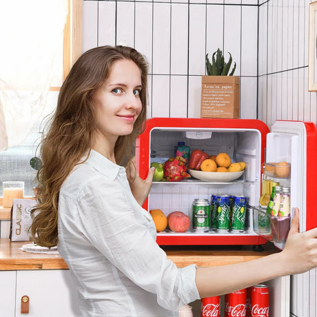 0~10C Compact Refrigerator with Reversible Door for Dorm Apartment-Red
