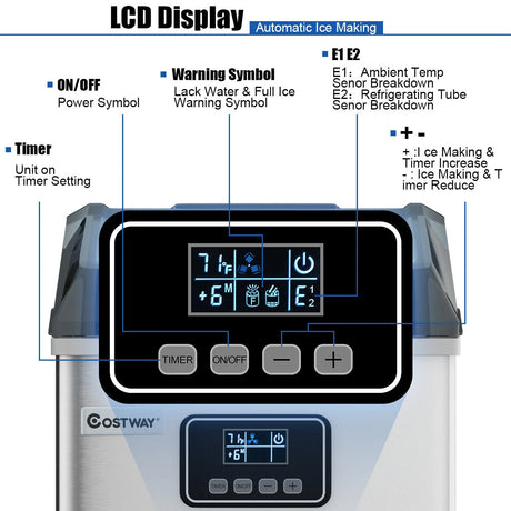 Countertop Ice Maker Portable Cube Machine 22KG/24H with LCD Display