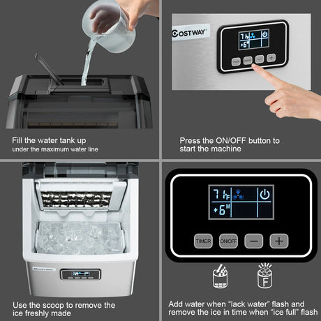 Countertop Ice Maker Portable Cube Machine 22KG/24H with LCD Display