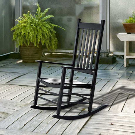 Outsunny Outdoor Porch Rocking Chair Armchair Wooden Patio Rocker Balcony Deck Garden Seat Black