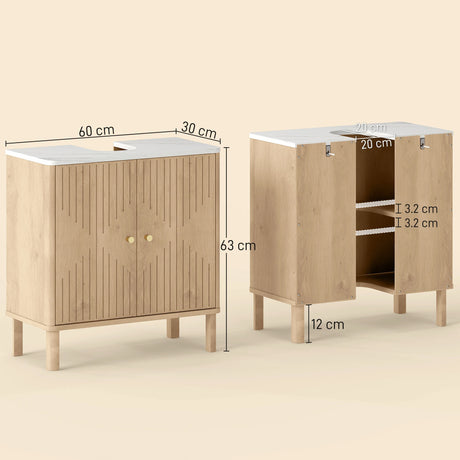 HOMCOM Under Sink Bathroom Cabinet for Basin without or with Pedestal - Oak