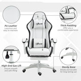 Vinsetto Computer Gaming Chair, PU Leather Office Desk Chair with Footrest, Swivel Wheels, 135 Reclining Back, Lumbar Support, Headrest for Home, White and Black
