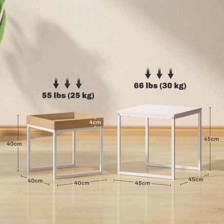 HOMCOM Set of Two Boxy Nesting Tables - White/Wood-Effect