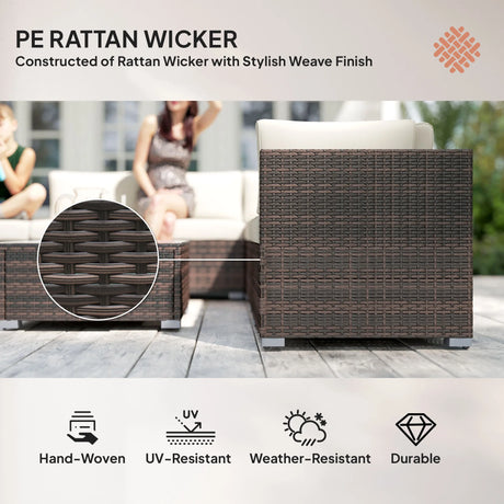 Outsunny 8 Piece Rattan Corner Sofa Set with Wide & Deep Seat, Assembled Aluminium PE Rattan Garden Furniture Set with Thick Cushions and Glass Top Table for Outdoor, Conservatory, Mixed Brown