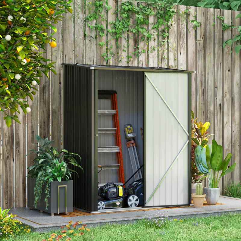 Outsunny 5.3 x 3.1ft Corrugated Steel Garden Shed - Black