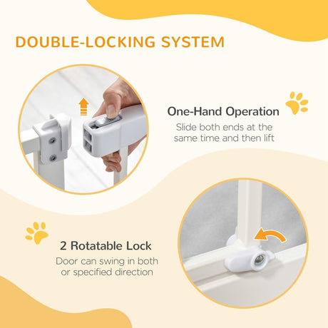 PawHut Pressure Fit Safety Gate, Adjustable Dog Gate, Pet Barrier for for Doorways, Staircases and Hallways with Auto Close, Double Locking, Opening 74-80cm, White