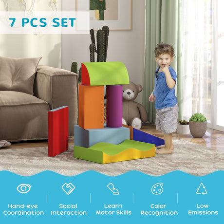 HOMCOM 7 Piece Soft Soft Play Set for Toddlers 1-3 Years, Blue