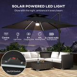 Outsunny 2.5m Cantilever Parasol with Solar Powered LED Lights, 360 Rotation, Tilt Adjustment, Crank Handle, Dark Grey