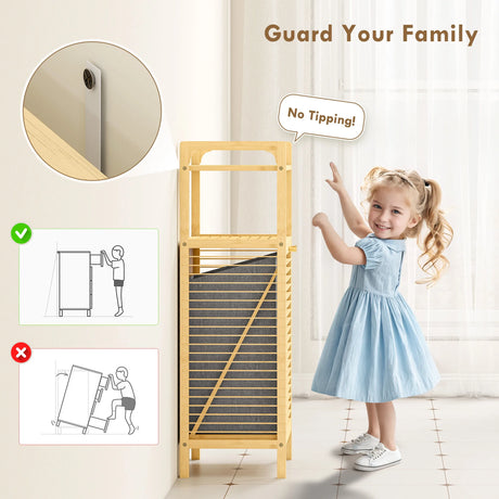 HOMCOM Bamboo Laundry Cabinet with Slatted Door, Bathroom Cabinet with Tilt-Out Hamper and Removable Liner Bag, 40 x 30D x 95 cm, Natural Wood Finish