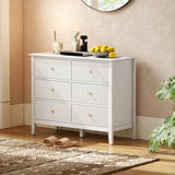 HOMCOM Fluted Dresser, 6 Drawer Chest of Drawers for Bedroom, Living Room, Hallway, Closet, White
