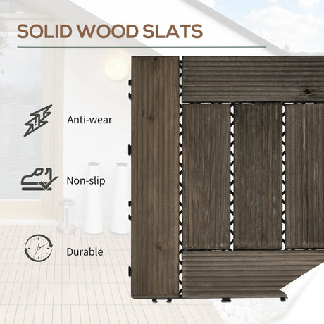 Outsunny 27 Pcs Wooden Interlocking Decking Tiles, 30 x 30 cm Outdoor Flooring Tiles, 2.5 per Pack, for Patio, Balcony, Terrace, Hot Tub, Charcoal Grey