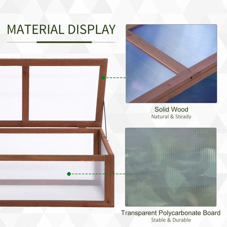 Outsunny Wooden Cold Frame, Small Polycarbonate Greenhouse for Plants with Openable & Tilted Top Cover, Brown, 100 x 65 x 40cm