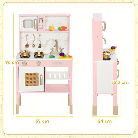 AIYAPLAY Kitchen Playset with Pretend Play Cooking Accessories, Play Kitchen with Oven, Microwave and Sink, Pink