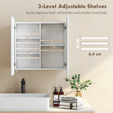 HOMCOM Arched Bathroom Mirror Cabinet with Adjustable Shelves - White