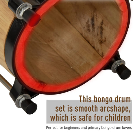 HOMCOM Wooden Bongo Drum Set 7.75" & 7" w/ Drum Head, Percussion Instrument, Drums, Tuning Wrench For Adults Beginners