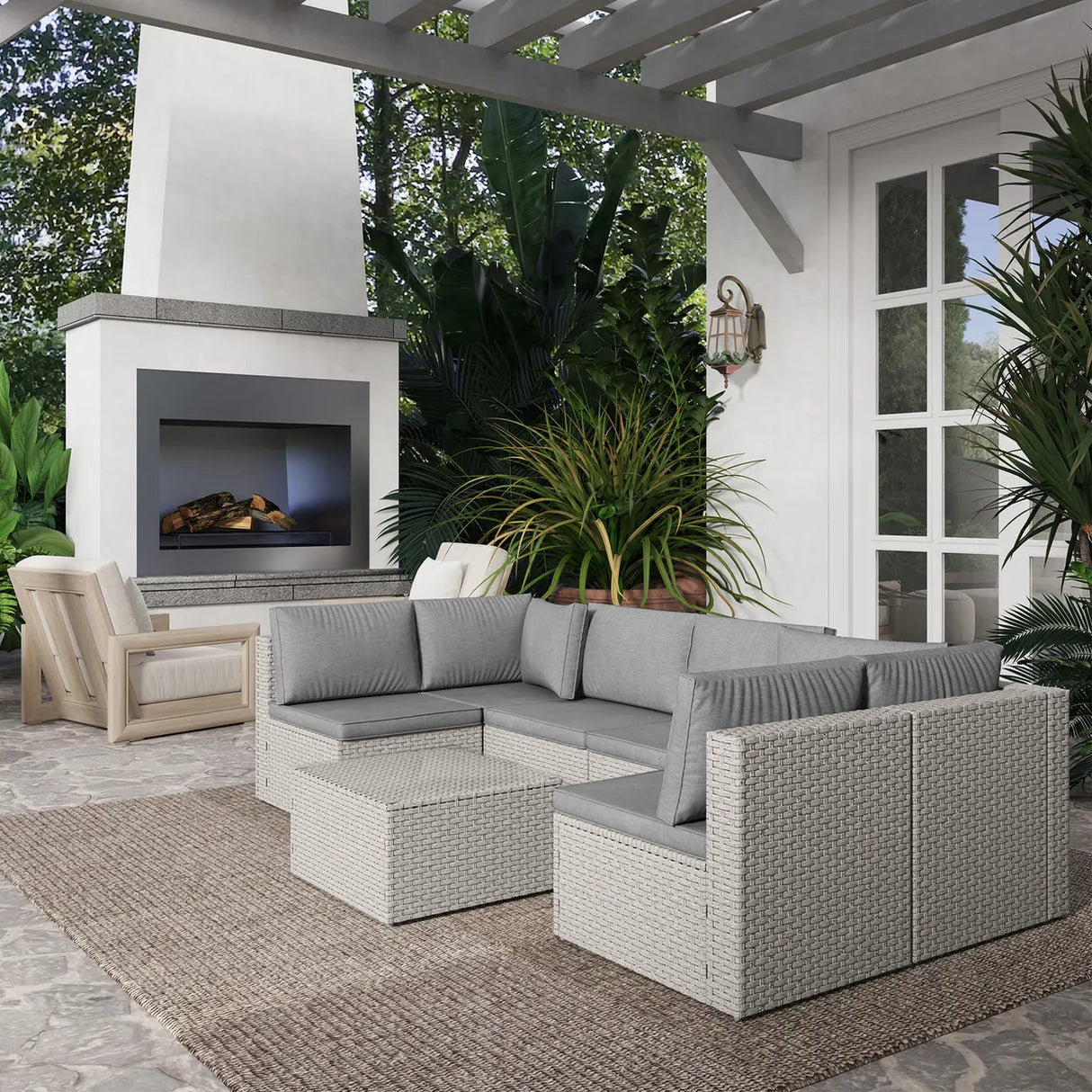 Outsunny Seven-Piece Modular Rattan Set - Grey
