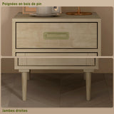 HOMCOM Bedside Table, Rattan Side Tables with Drawer, Cabinet and Adjustable Shelf, Boho Bedside Cabinet with Storage for Bedroom, Living Room, Natural Wood Effect