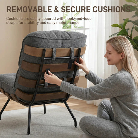HOMCOM Accent Chair, Linen-look Fabric Reading Chair with Spring Cushion, Slatted Support, Steel Frame, Dark Grey