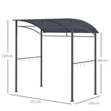 Outsunny 2.2 x 1.5 m BBQ Grill Gazebo Tent, Garden Grill with Metal Frame, Curved Canopy and 10 Hooks, Outdoor Sun Shade, Grey