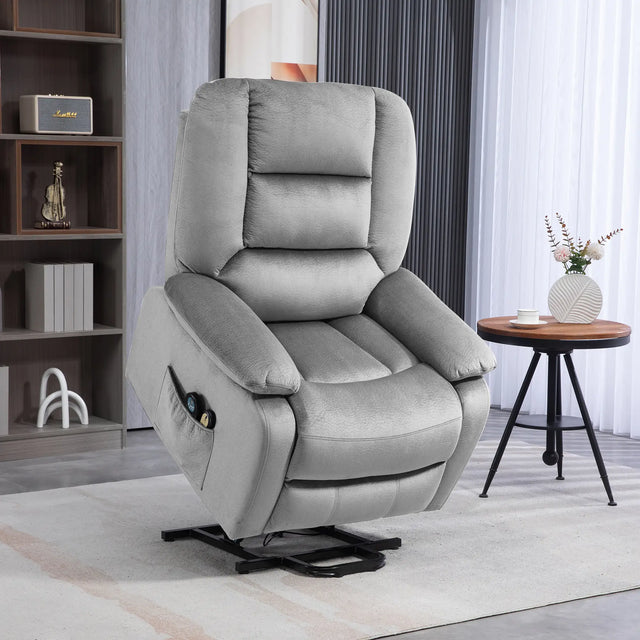 HOMCOM Velvet-Feel Electric Lift-and-Recline Massage Armchair, with Remote - Grey