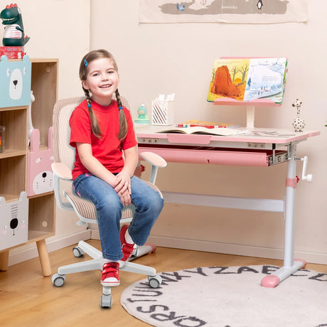 Swivel Mesh Children Computer Chair with Adjustable Height-Pink