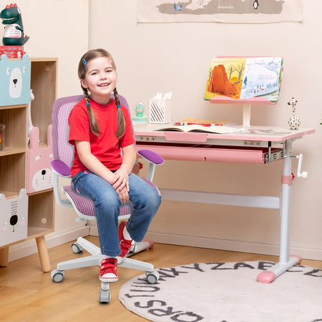 Swivel Mesh Children Computer Chair with Adjustable Height-Purple