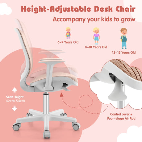 Swivel Mesh Children Computer Chair with Adjustable Height-Pink