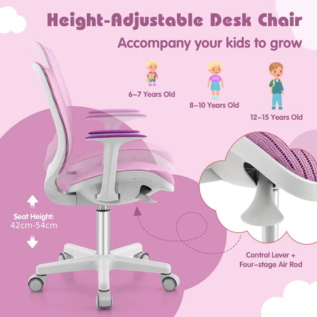 Swivel Mesh Children Computer Chair with Adjustable Height-Purple