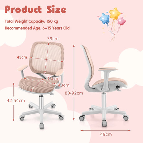 Swivel Mesh Children Computer Chair with Adjustable Height-Pink