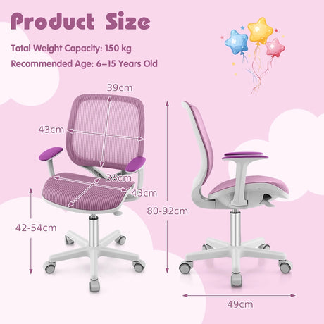 Swivel Mesh Children Computer Chair with Adjustable Height-Purple