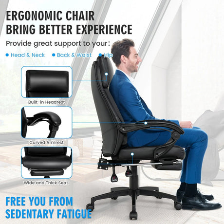 Ergonomic Executive Office Chair with Retractable Footrest for Office