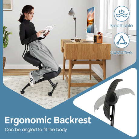 Ergonomic Kneeling Chair Posture Correction Stool with Back Support