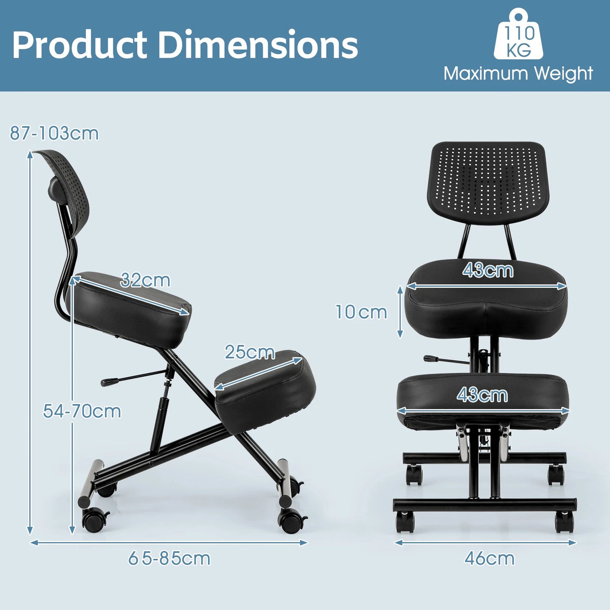 Ergonomic Kneeling Chair Posture Correction Stool with Back Support