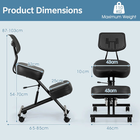 Ergonomic Kneeling Chair Posture Correction Stool with Back Support