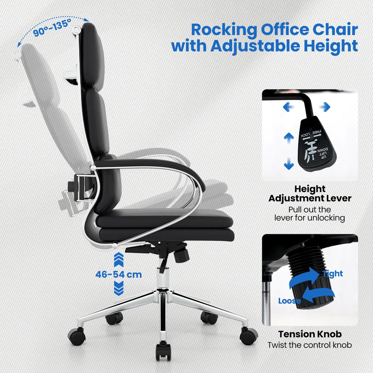 Ergonomic Leather Office Chair Executive Chair with Rocking Function-Black