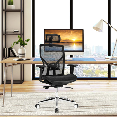 High-Back Mesh Executive Chair with Sliding Seat and Adjustable Lumbar Support