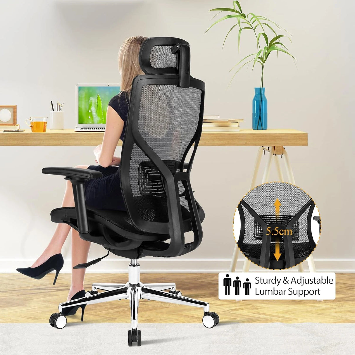 High-Back Mesh Executive Chair with Sliding Seat and Adjustable Lumbar Support