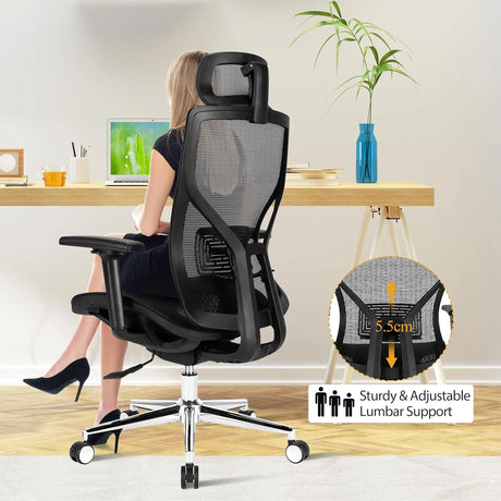 High-Back Mesh Executive Chair with Sliding Seat and Adjustable Lumbar Support
