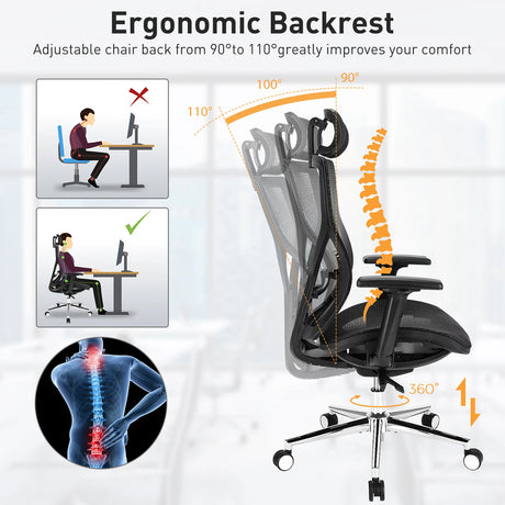 High-Back Mesh Executive Chair with Sliding Seat and Adjustable Lumbar Support