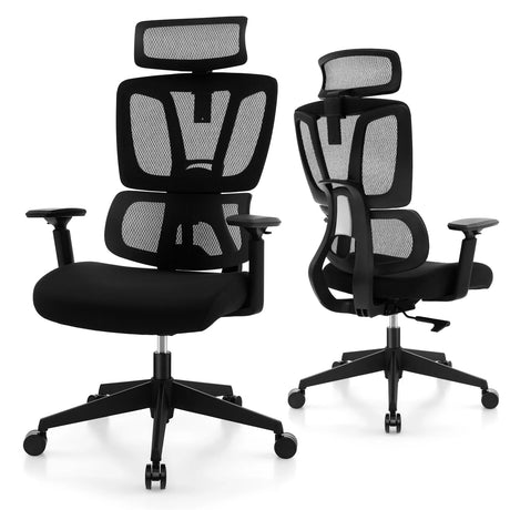 Ergonomic Office Chair with N Type Lumbar Support and Adjustable Headrest-Black