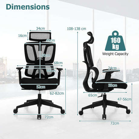 Ergonomic Office Chair with N Type Lumbar Support and Adjustable Headrest-Black