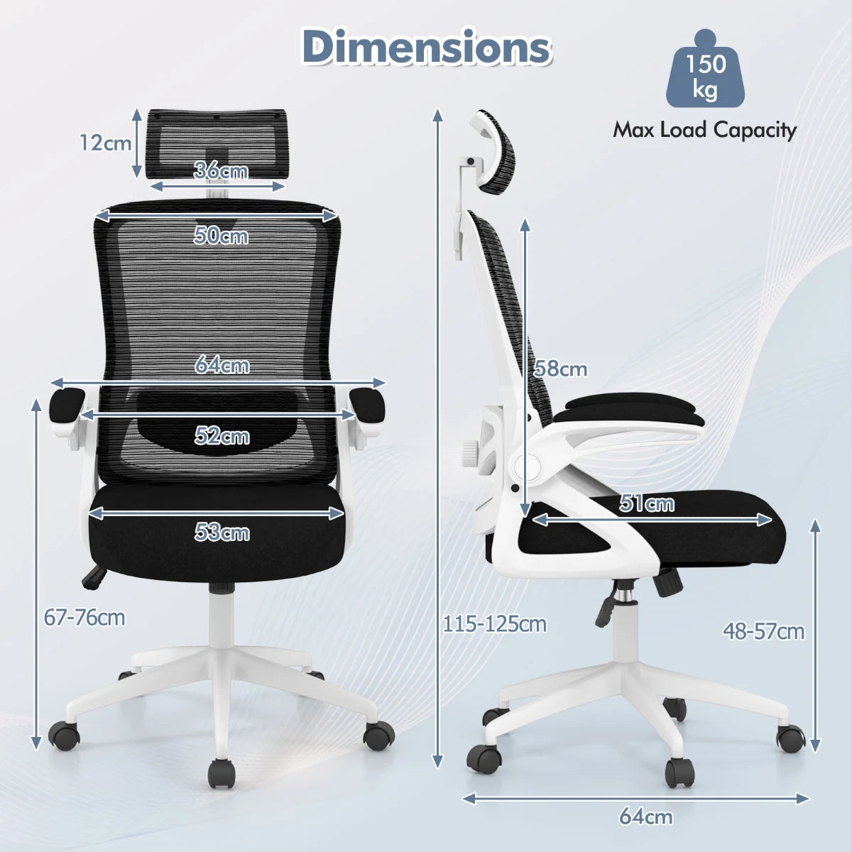 Ergonomic Office Chair with Adjustable Lumbar Support-White