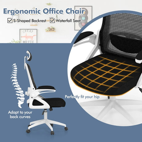 Ergonomic Office Chair with Adjustable Lumbar Support-White