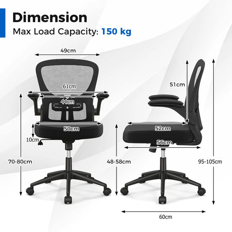 Adjustable Swivel Mesh Task Office Chair with Flip-Up Armrests-Black